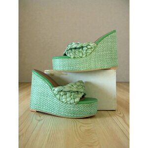 LEMONADE Green Platform Braided Wedges Sandals Size 9